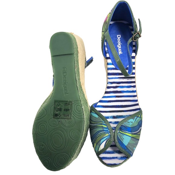 🚨Desigual NWOB Womens Size 40 or US 9 Tropical Striped Espadrille Wedge Sandals - Picture 4 of 6